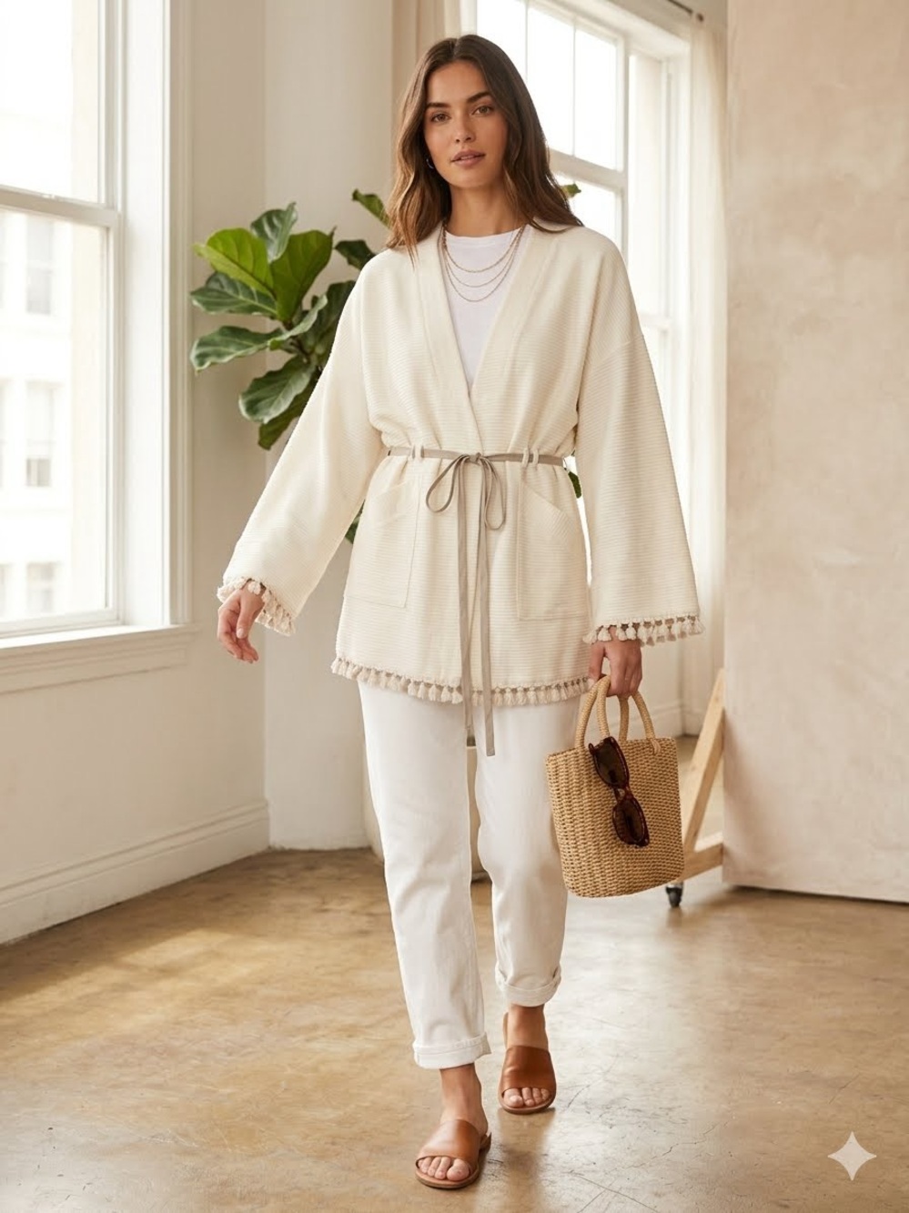 Where Mountains Meet Gabi Jacket Ivory White Kimono Fringe SS17